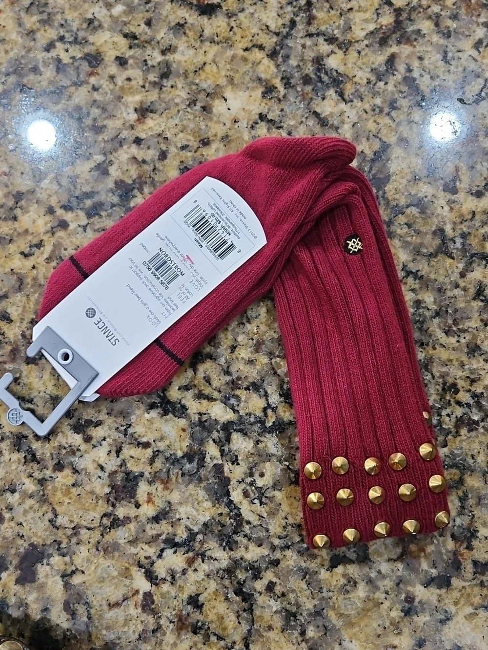 NWT Nordstrom Stance Women's Red  Burgundy Gold Studded Ribbed Socks Osfm